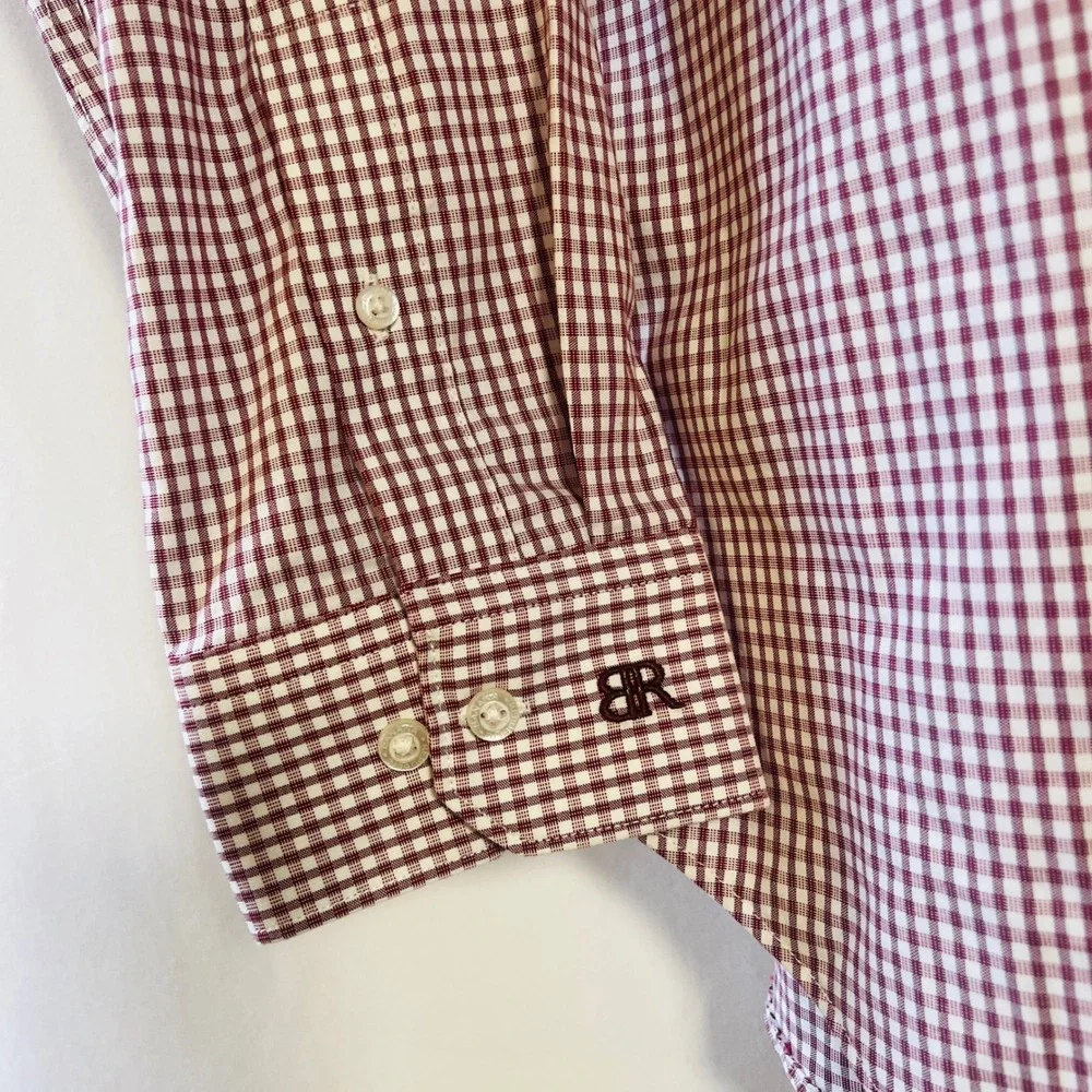 Banana Republic Mens Gingham‎ Check Long Sleeve Button Down Shirt Burgundy XL